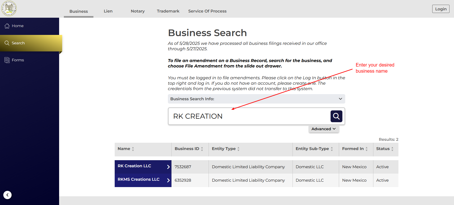 process business name lookup new mexico