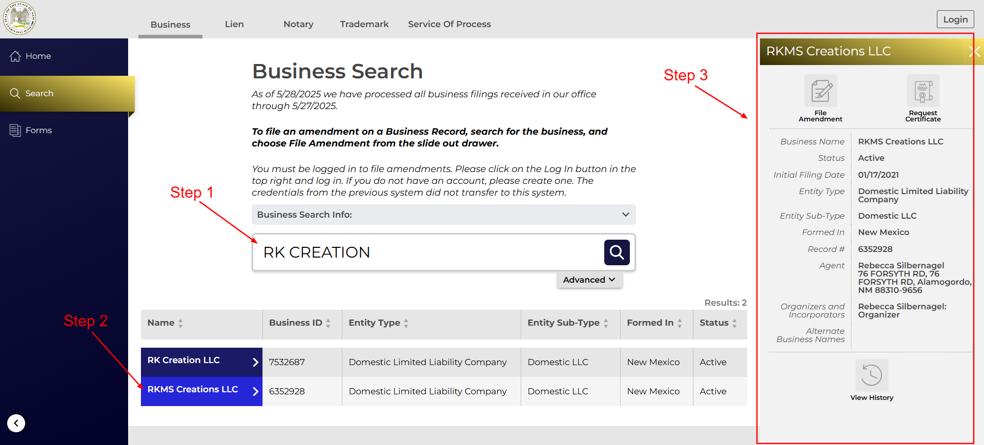 process business name lookup new mexico