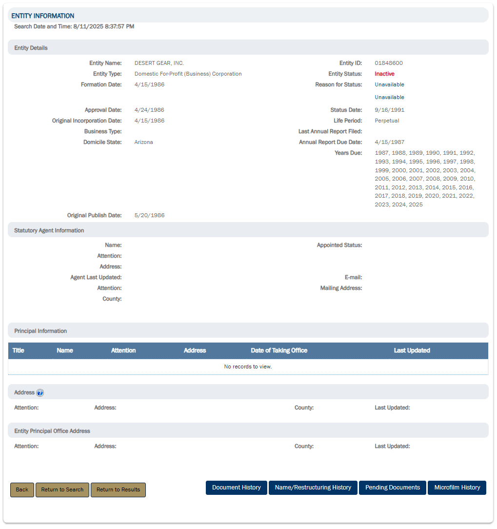 Arizona eCorp business profile page