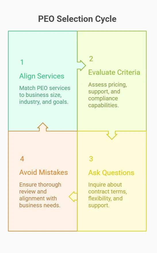 PEO selection cycle steps infographic