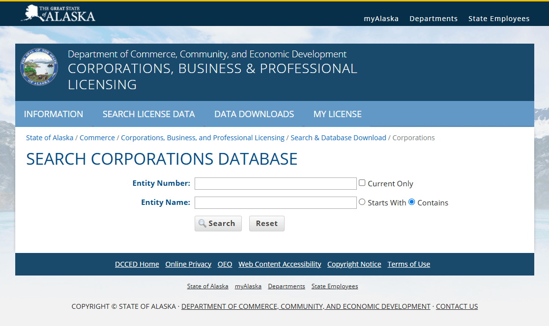 Alaska search corporation database