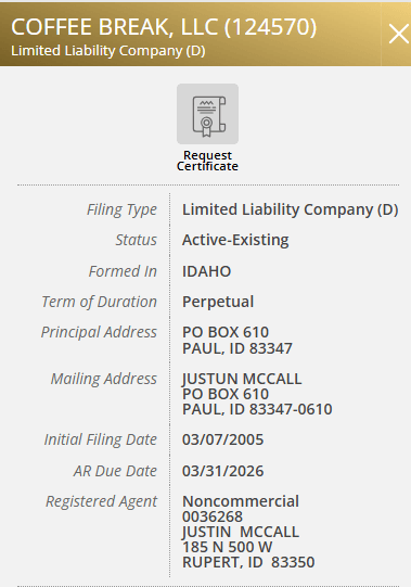 Idaho SOSBiz homepage portal