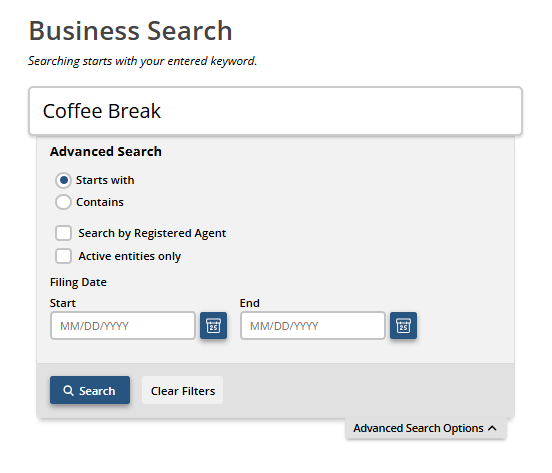 Idaho SOSBiz homepage portal