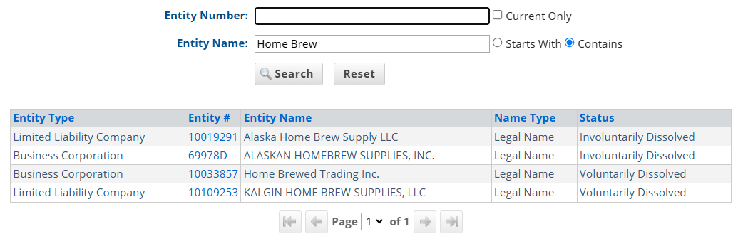 Alaska search corporation database