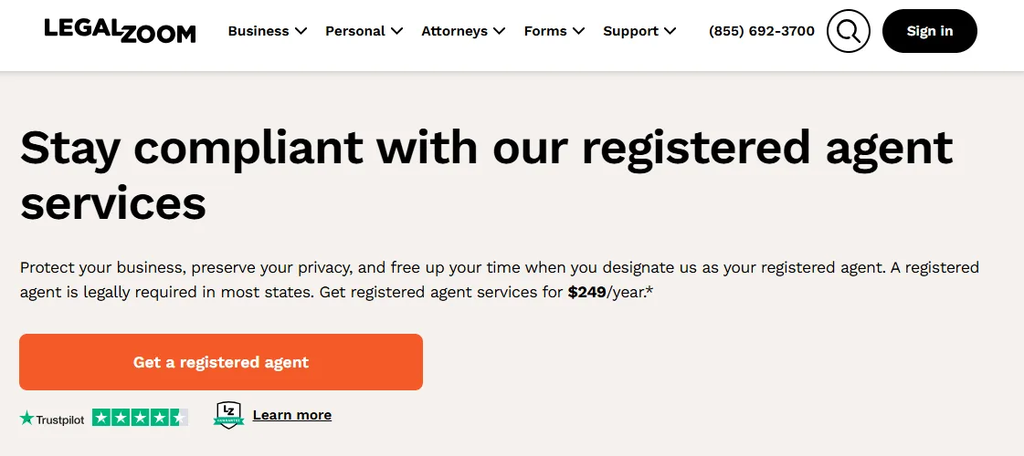 LegalZoom Registered Agent Service pricing