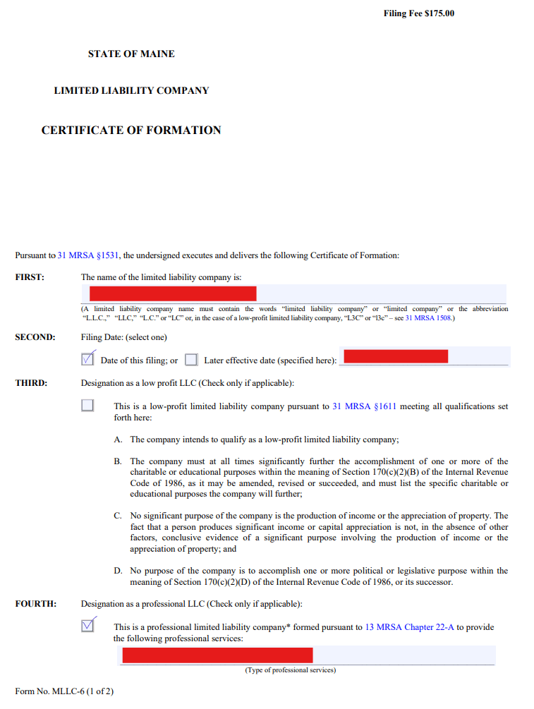 LLC Cost in Maine (2026 Guide to Filing Fees, Annual Fees, and Typical LLC Expenses) 1 Maine Certificate of Formation filing fee