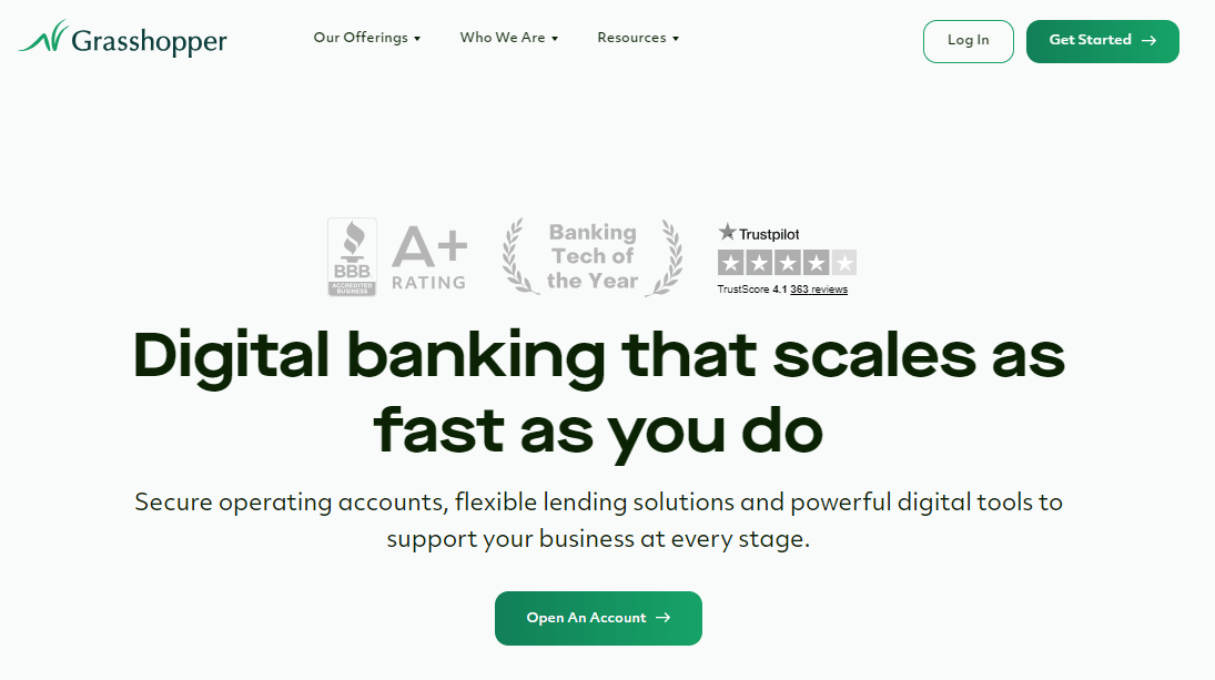 5 Best Free Business Bank Accounts for Your LLC in the United States (2026) 5 Grasshopper free business bank account homepage