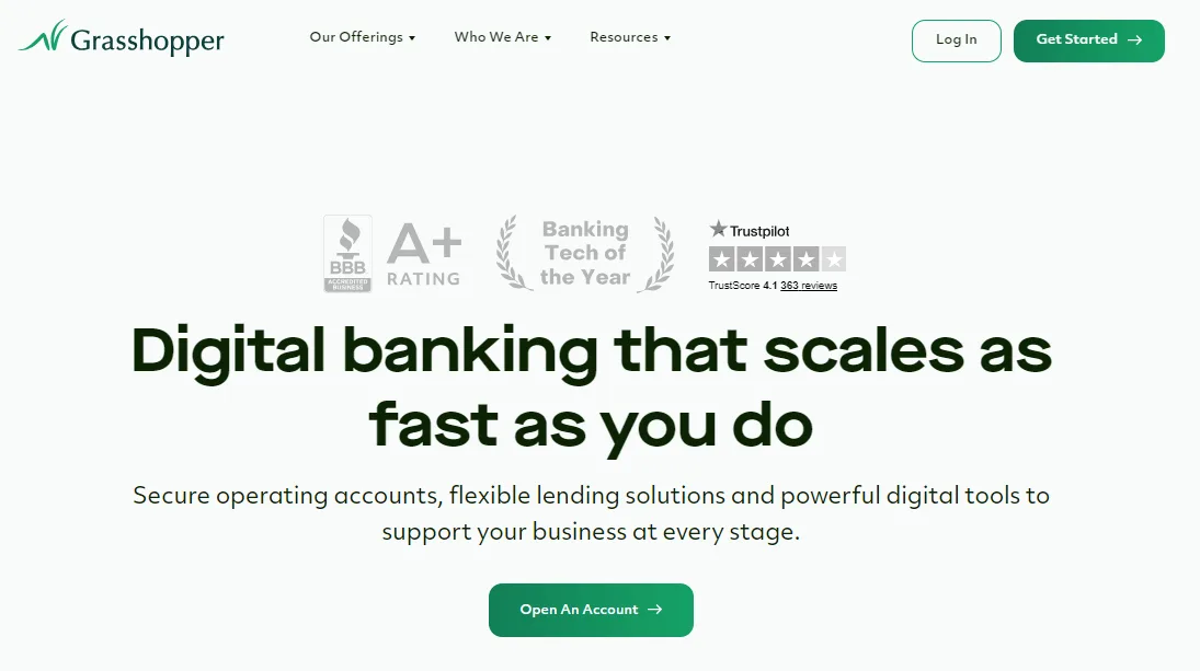Grasshopper free business bank account homepage