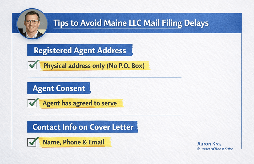 LLC Cost in Maine (2026 Guide to Filing Fees, Annual Fees, and Typical LLC Expenses) 2 tips to avoid Maine LLC mail filing delays