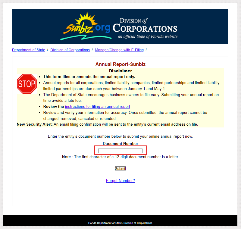 Florida LLC Annual Report: Deadlines, Filing Steps, and Compliance Essentials 2 Enter the 6- or 12-digit document number at Florida annual report portal