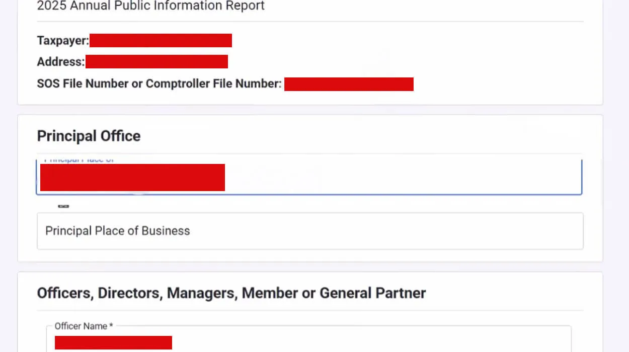 Texas Public Information Report: What It Is, Who Must File, and How to Submit It 5 PIR address section in WebFile