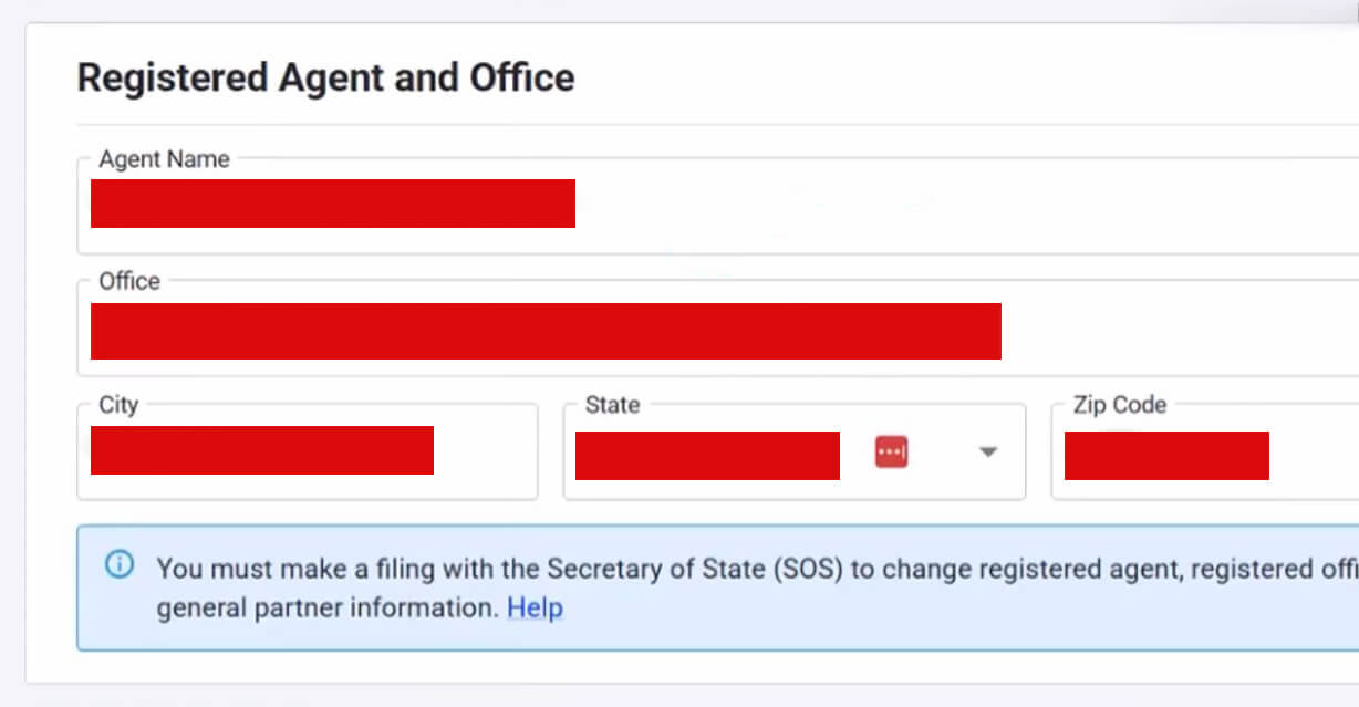 Texas Public Information Report: What It Is, Who Must File, and How to Submit It 7 Registered agent section in the PIR flow