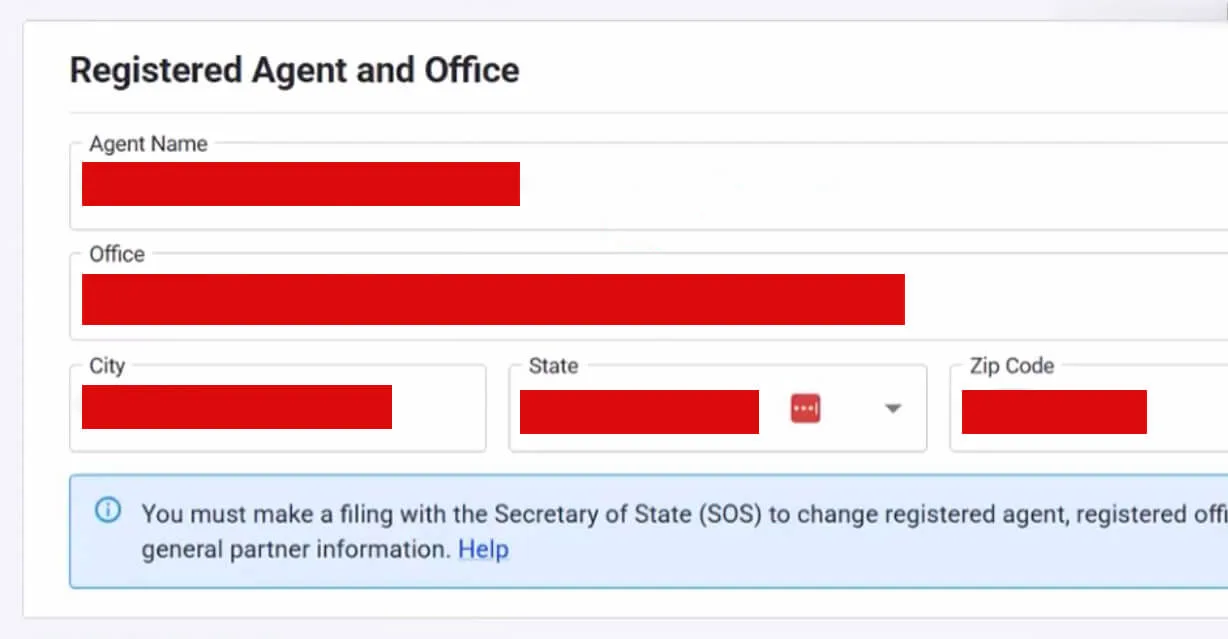 Texas Public Information Report: What It Is, Who Must File, and How to Submit It 7 Registered agent section in the PIR flow