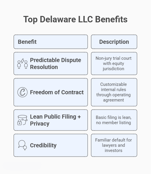 Delaware LLC Benefits: Contract Flexibility, Predictable Courts, and Investor Credibility 1 Top Delaware LLC benefits