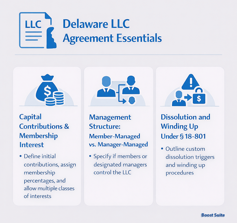 How Delaware's LLC Act Shapes Your Operating Agreement (2026) 1 Delaware LLC operating agreement provisions