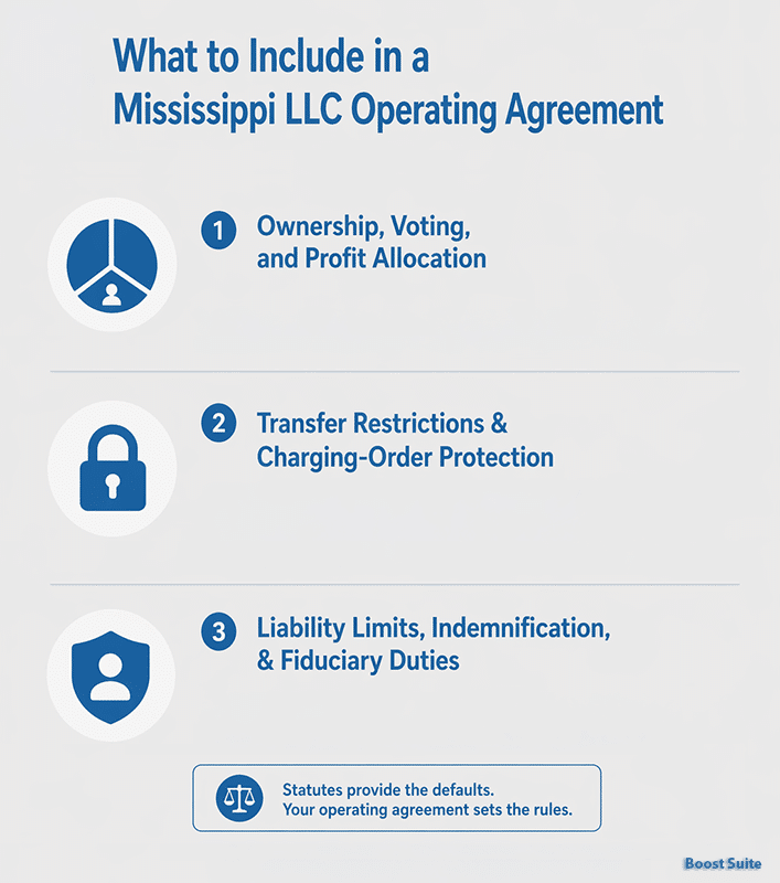 Mississippi LLC Operating Agreement: Written, Oral, or Implied? What Actually Holds Up (+ Free Template) 1 Key Mississippi LLC operating agreement clauses