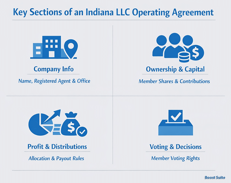 Indiana LLC Operating Agreement: Free Template + What the Law Actually Requires (2026) 1 Indiana LLC Operating Agreement key sections