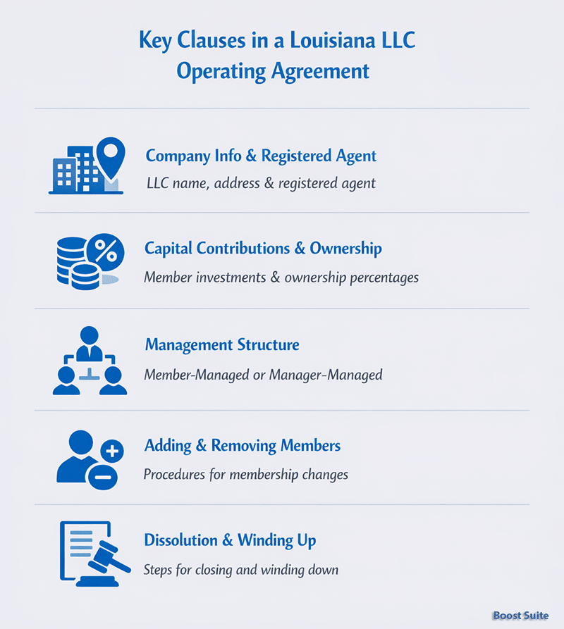 Louisiana LLC Operating Agreement: What You Need + Free Template (2026) 1 Key Clauses in a Louisiana LLC Operating Agreement