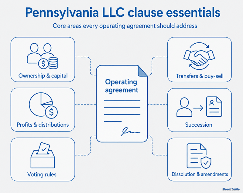 Free Pennsylvania LLC Operating Agreement (PDF, Word) 1 Pennsylvania LLC operating agreement clauses illustration
