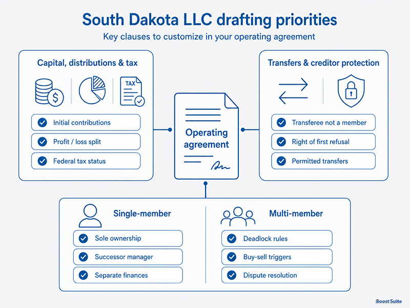 South Dakota LLC Operating Agreement: Free Template & Guide 1 South Dakota LLC operating agreement drafting priorities illustration
