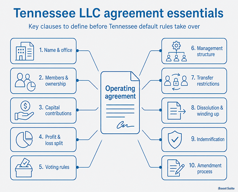 Tennessee LLC Operating Agreement: Free Template & Guide 1 Tennessee LLC operating agreement essentials illustration
