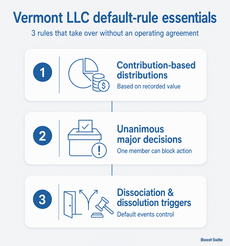 Vermont LLC Operating Agreement: Free 2026 Template + State Rules 1 Vermont LLC default rules illustration