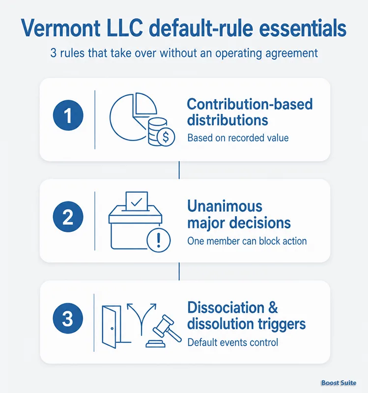 Vermont LLC Operating Agreement: Free 2026 Template + State Rules 1 Vermont LLC default rules illustration