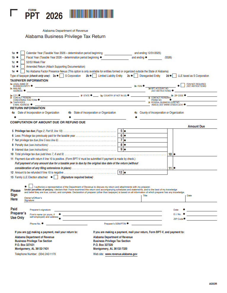 Alabama LLC Annual Report and Form PPT (2026 Guide) 4 Alabama Form PPT filing steps