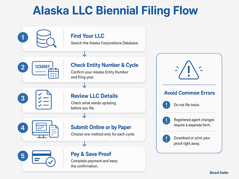 Alaska LLC Biennial Report: Requirements, Fees, Due Date, and Filing Steps 1 Alaska LLC biennial report filing steps