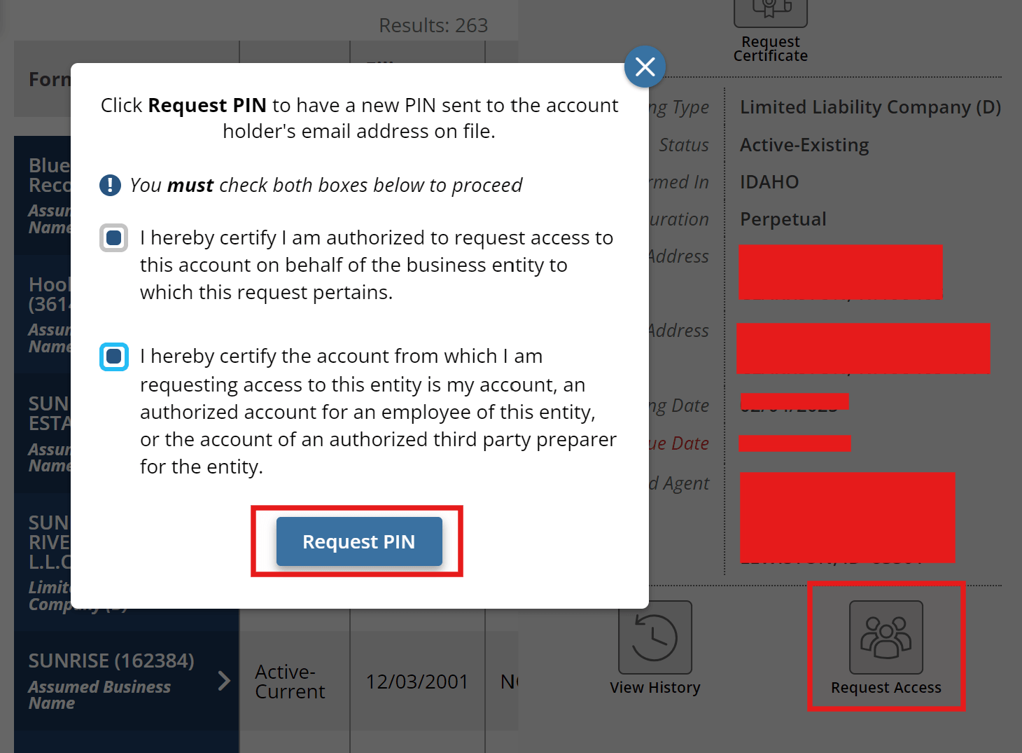 Idaho LLC Annual Report (2026 Filing Guide) 2 Idaho SOSBiz dashboard linking LLC to user account