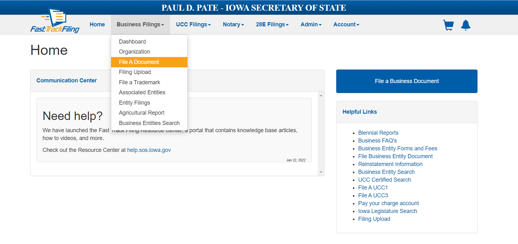 Iowa LLC Biennial Report: 2026 Filing Guide 1 Opening the Existing Entities filing path in the Iowa Fast Track Filing system