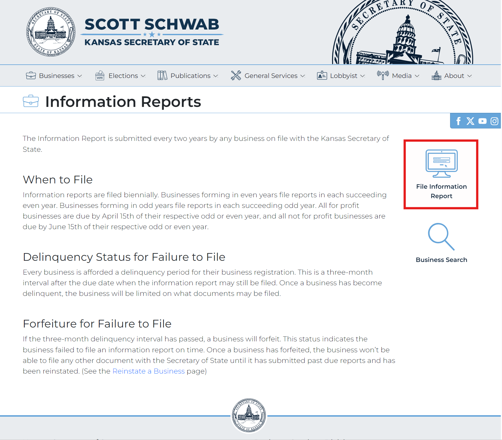 Kansas LLC Information Report: 2026 Biennial Guide 1 Clicking the File Information Report option on the Kansas Secretary of State page