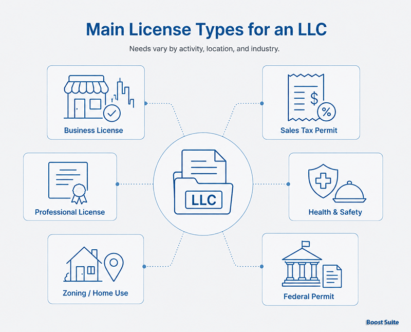LLC Licenses and Permits: What You Need to Operate Legally 1 LLC license and permit types infographic