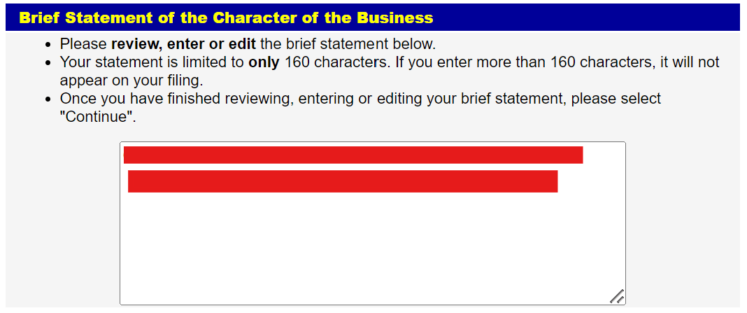 How to File a Maine LLC Annual Report by June 1, 2026 5 Completing the Maine LLC brief statement of business character field