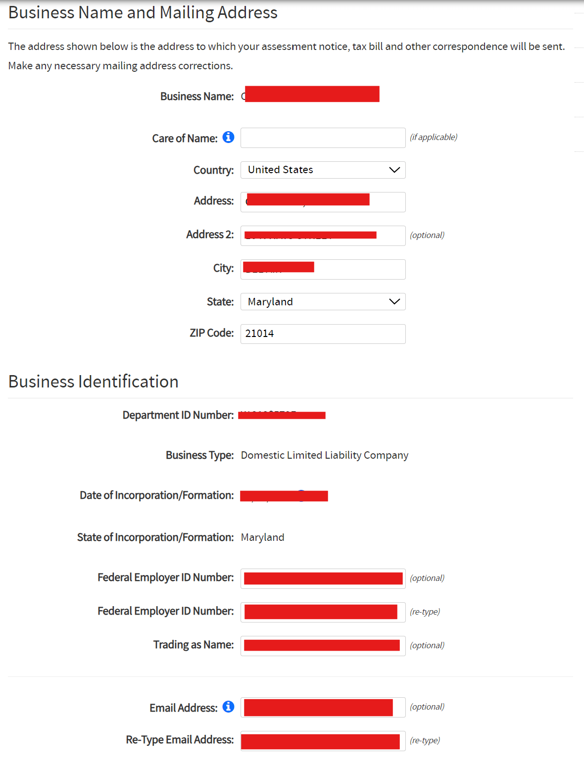 Maryland LLC Form 1 Annual Report: $300, Due April 15 3 Completing Maryland annual report fields for an LLC in Business Express