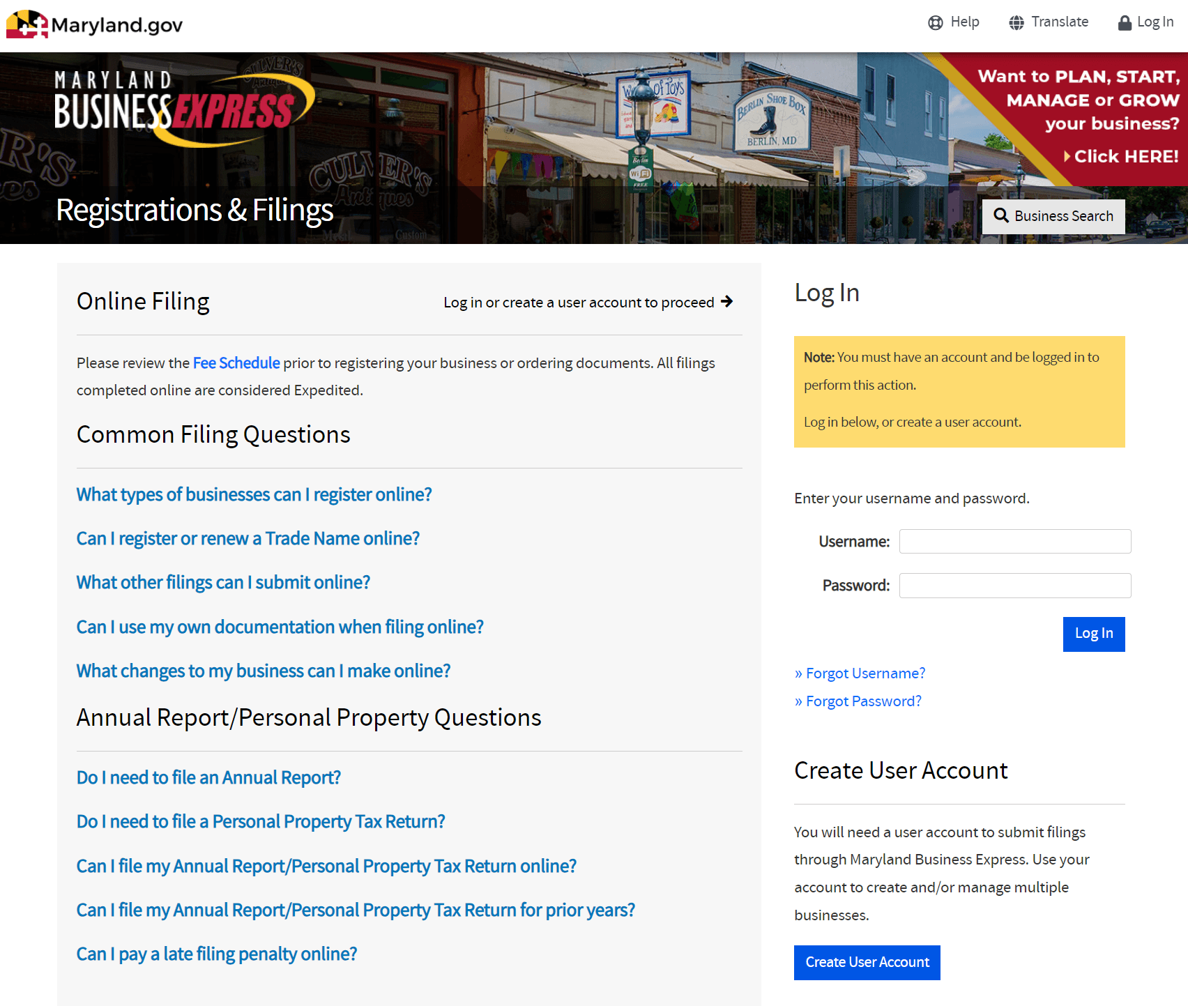 Maryland LLC Form 1 Annual Report: $300, Due April 15 1 Logging into Maryland Business Express to start an LLC annual report filing