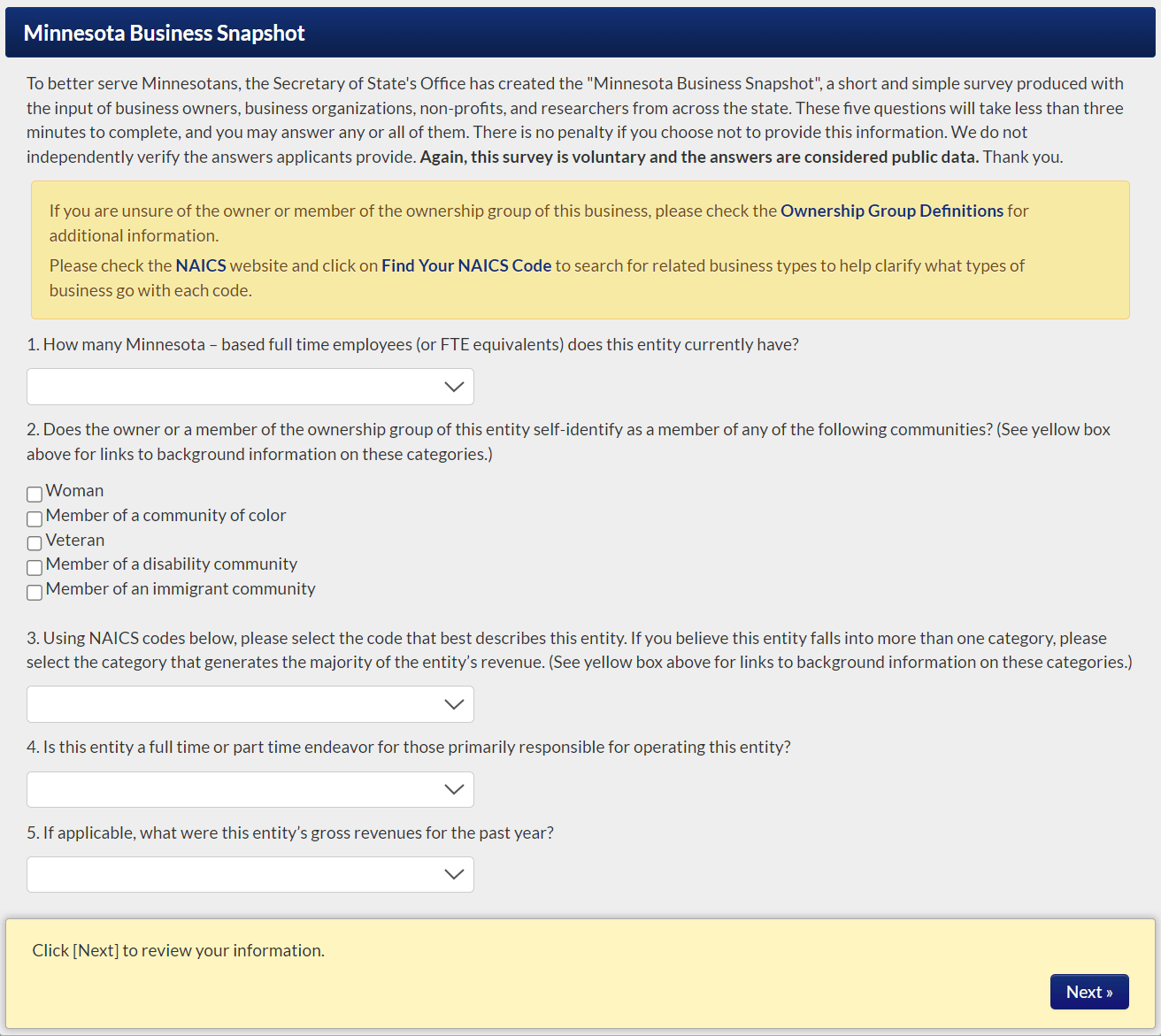 Minnesota LLC Annual Report: $0 to File, Due December 31 9 Optionally completing the Minnesota Business Snapshot