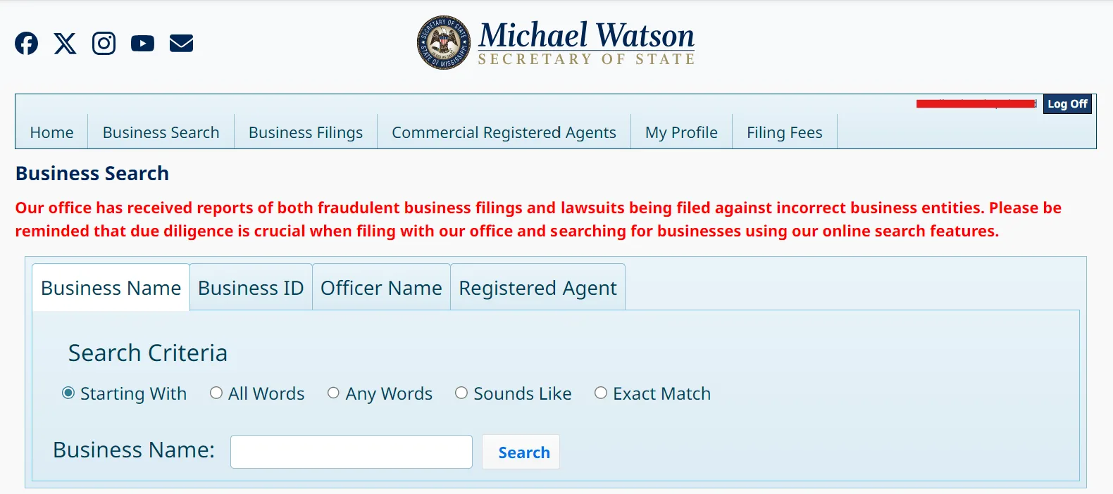 Locating a Mississippi LLC business ID for annual report filing