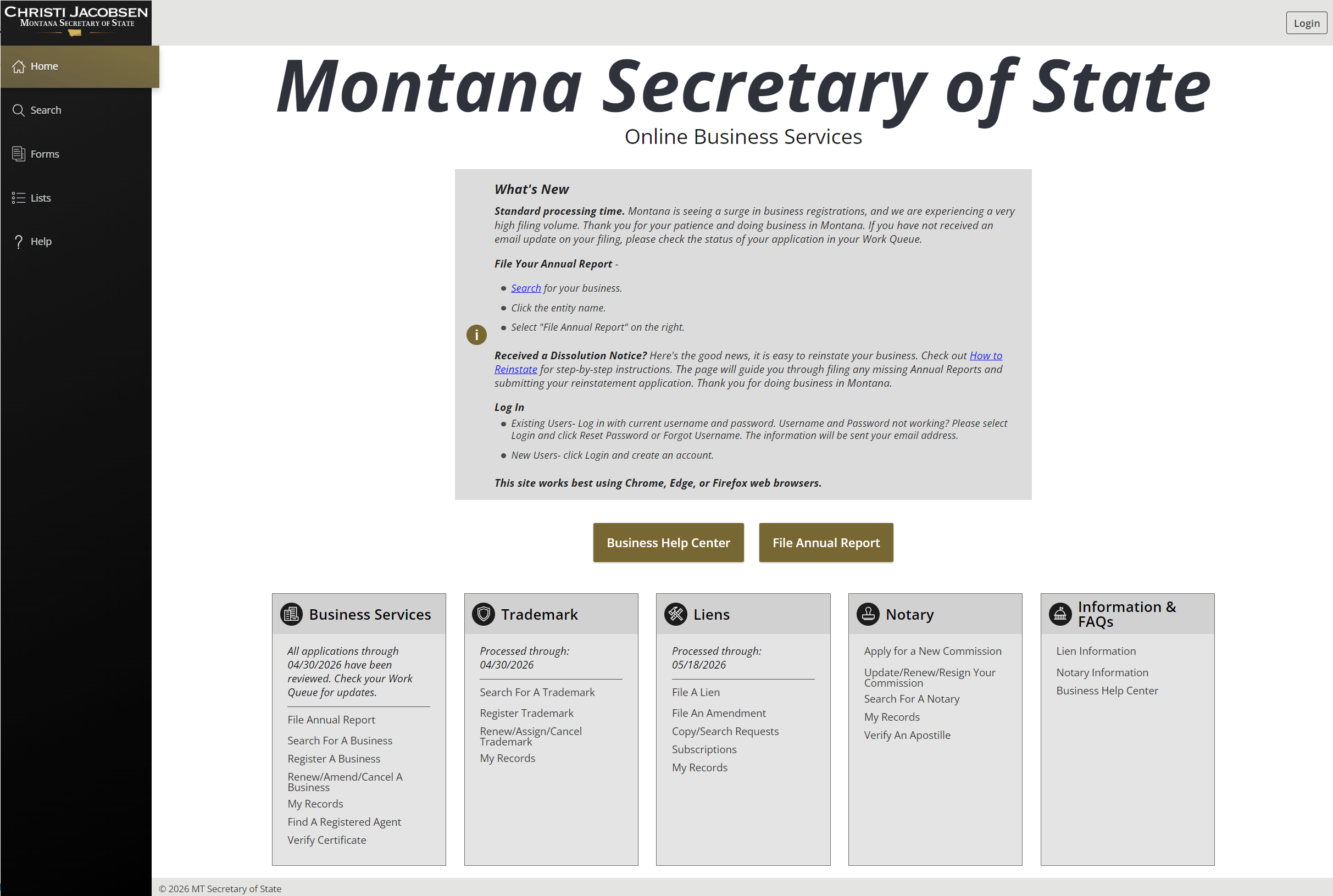 Montana LLC Annual Report: 2026 Deadline and Fee 1 Visiting the Montana Secretary of State business filing portal