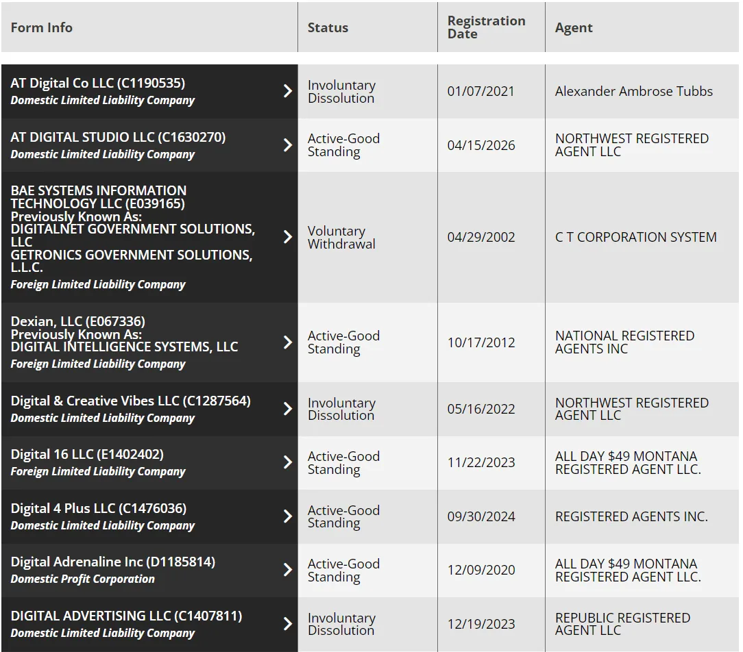 Selecting a Montana LLC from the business search results