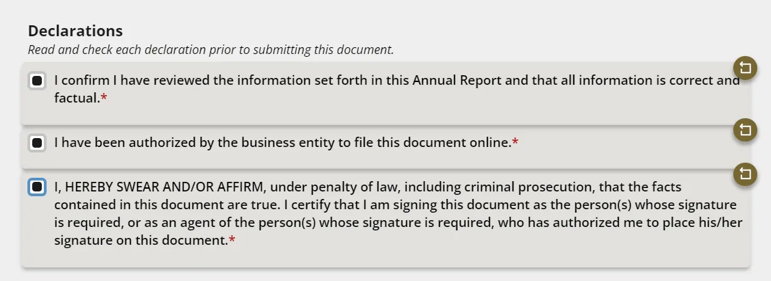 Completing required fields and declaration boxes for a Montana LLC annual report