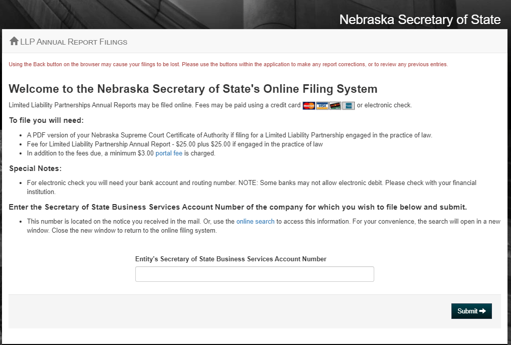 Nebraska LLC Biennial Report (2026 Compliance Guide) 1 Nebraska Secretary of State Business Services Account Number lookup