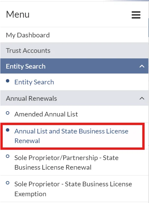 Nevada SilverFlume Annual List and State Business License renewal option