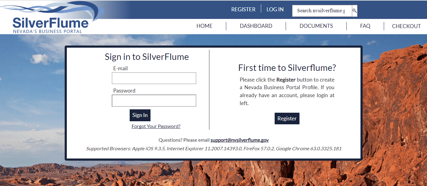 Nevada LLC Annual Report: Annual List and License (2026) 1 Nevada SilverFlume login page for LLC annual filing