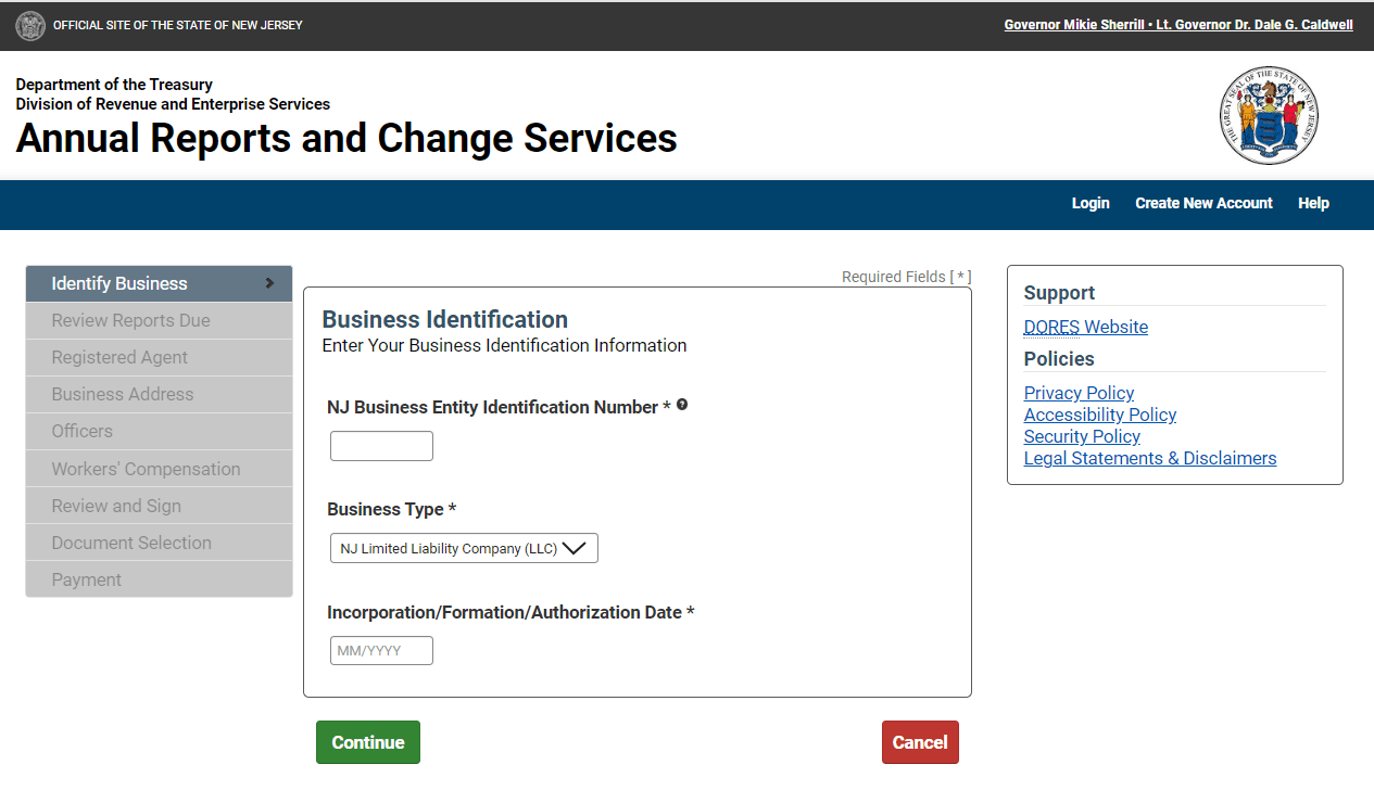New Jersey LLC Annual Report (2026 Filing Guide) 2 New Jersey annual report Business Entity ID login screen