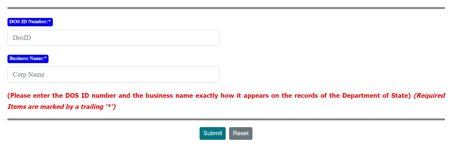 New York e-Statement Filing Service entity name and DOS ID search