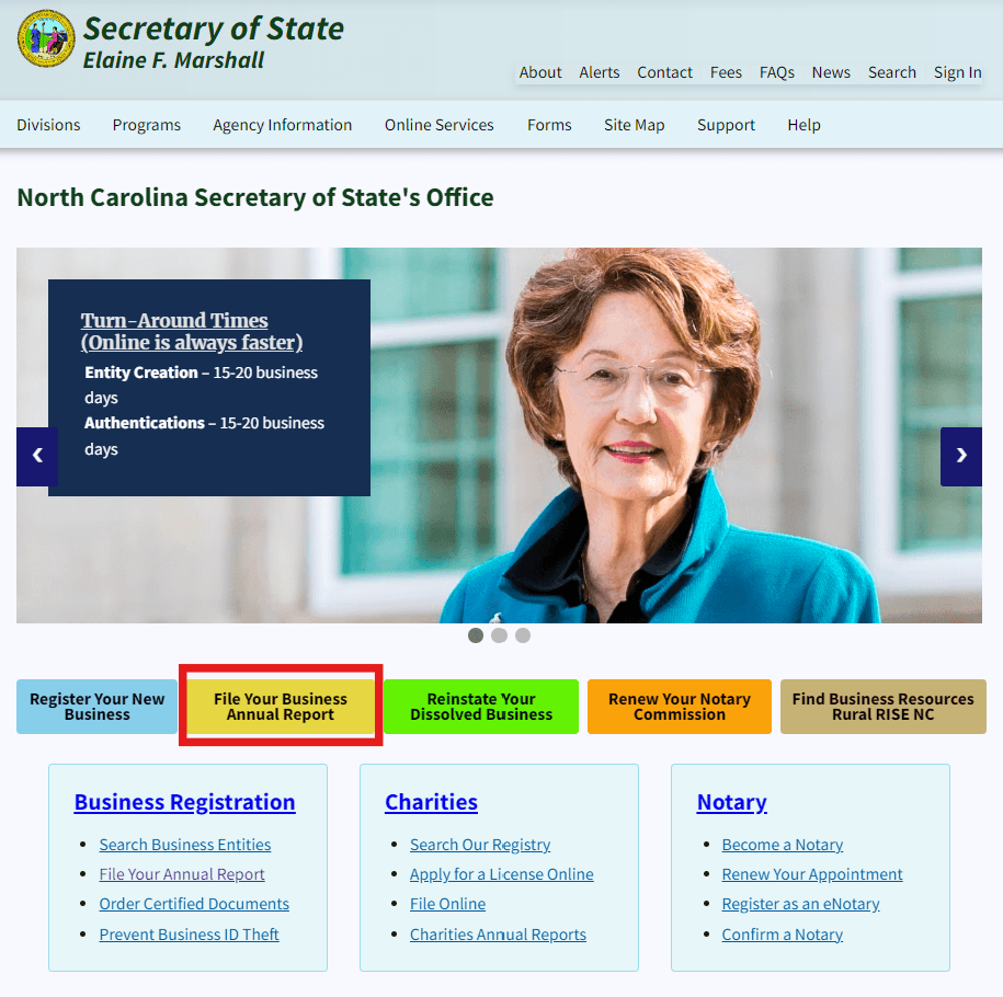 North Carolina LLC Annual Report: $200 Fee, Filed Yearly 1 North Carolina Secretary of State annual report filing portal