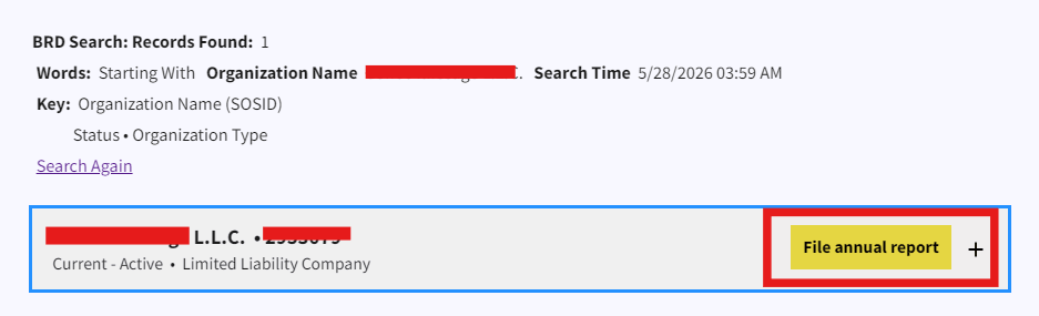 North Carolina LLC Annual Report: $200 Fee, Filed Yearly 3 North Carolina LLC annual report year selection screen