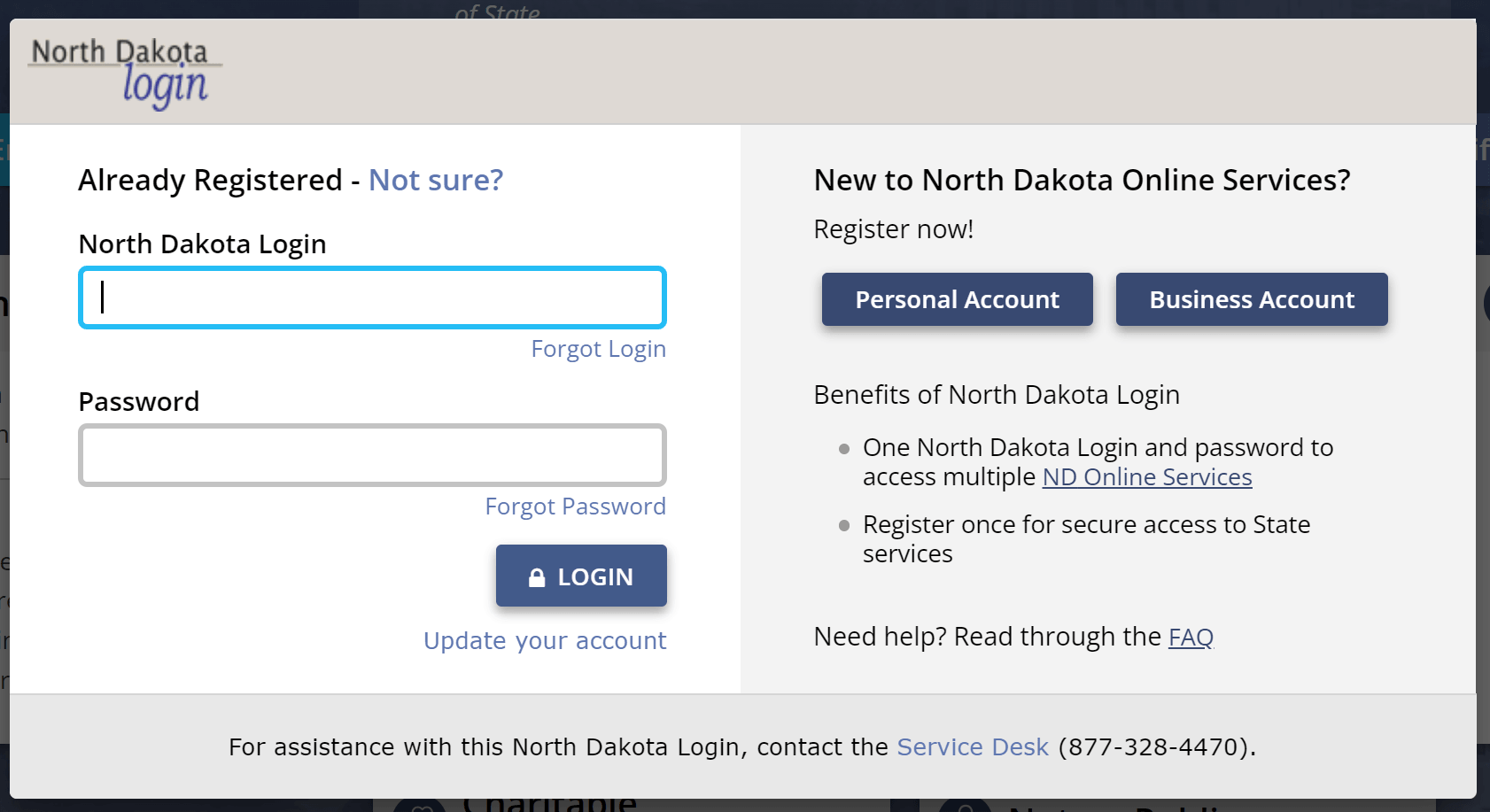 North Dakota LLC Annual Report: 2026 Filing Guide 2 North Dakota FirstStop ND Login sign in screen