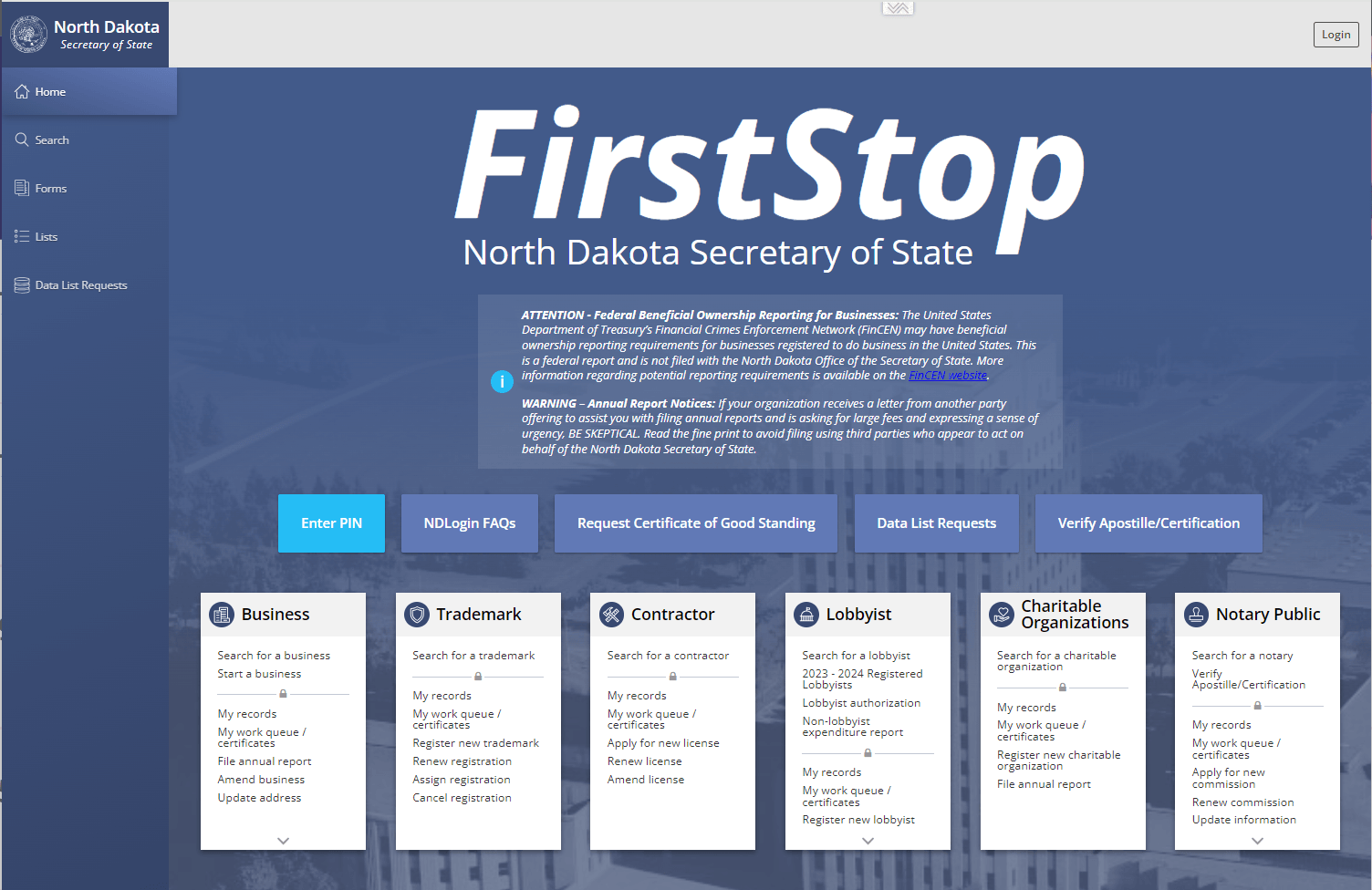 North Dakota LLC Annual Report: 2026 Filing Guide 1 North Dakota FirstStop Portal homepage